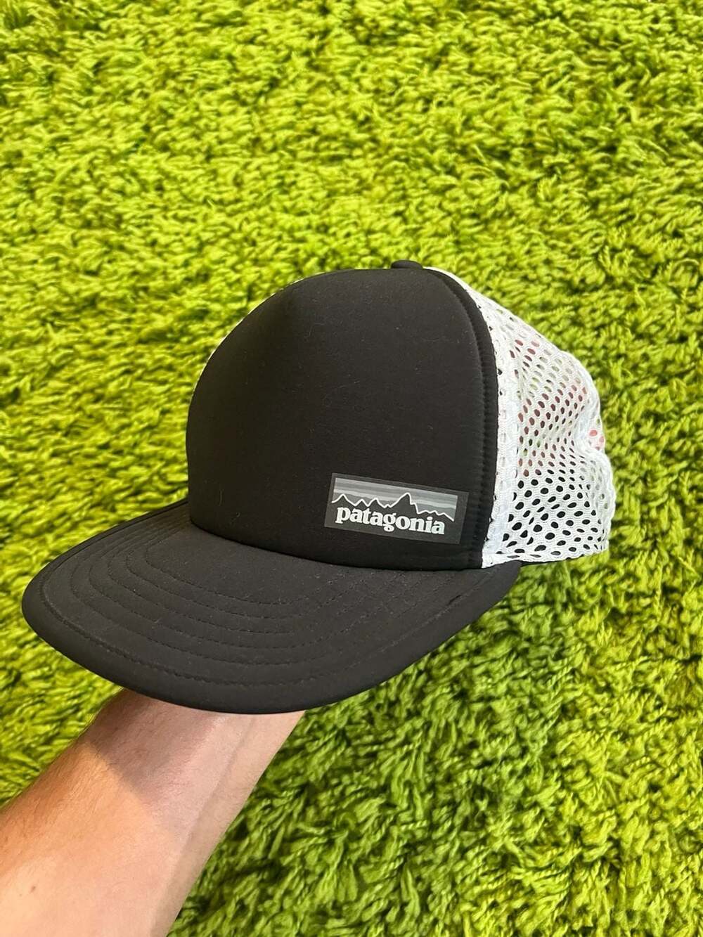 Patagonia Duckbill Trucker Hat Black White Mesh Strapback Cap